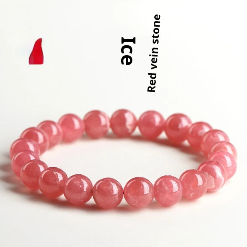 Women's geometric crystal bracelet with longevity lock in natural red rhodochrosite stone patterns