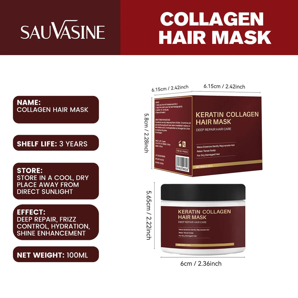 100ml collagen hair mask container for moisturising and repairing dry, brittle hair treatment