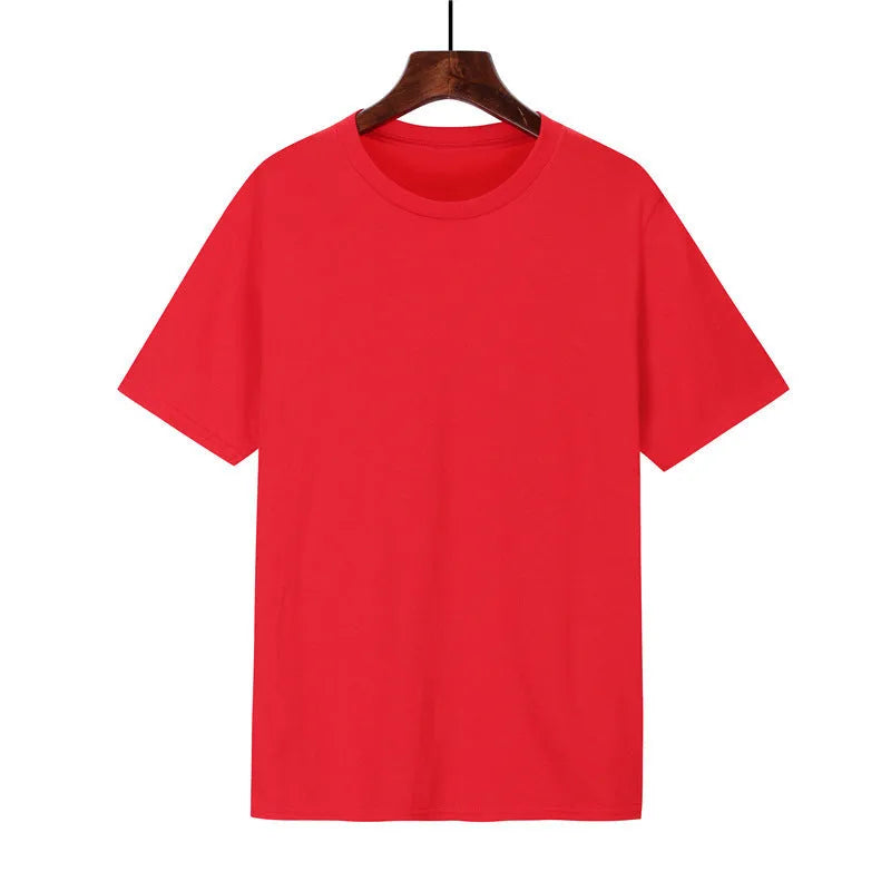Men's loose fit black cotton T-shirt on a hanger, short sleeve design.