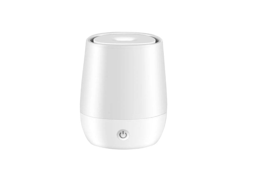 White USB aroma diffuser with simulated flame effect and humidifier function