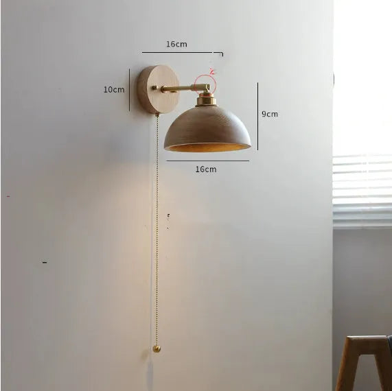 Nordic-style wooden wall mounted bedside lamp with a neutral design.
