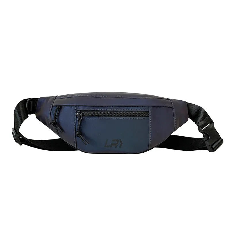 Blue reflective crossbody cycling bag with open pocket and soft handle