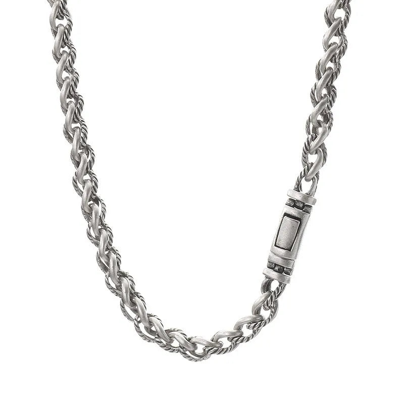Men's titanium steel keel chain necklace in antique silver with geometric design and adjustable length
