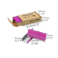 A box of 1000 metal office staples available in black, purple, rose gold, and rose red colours.
