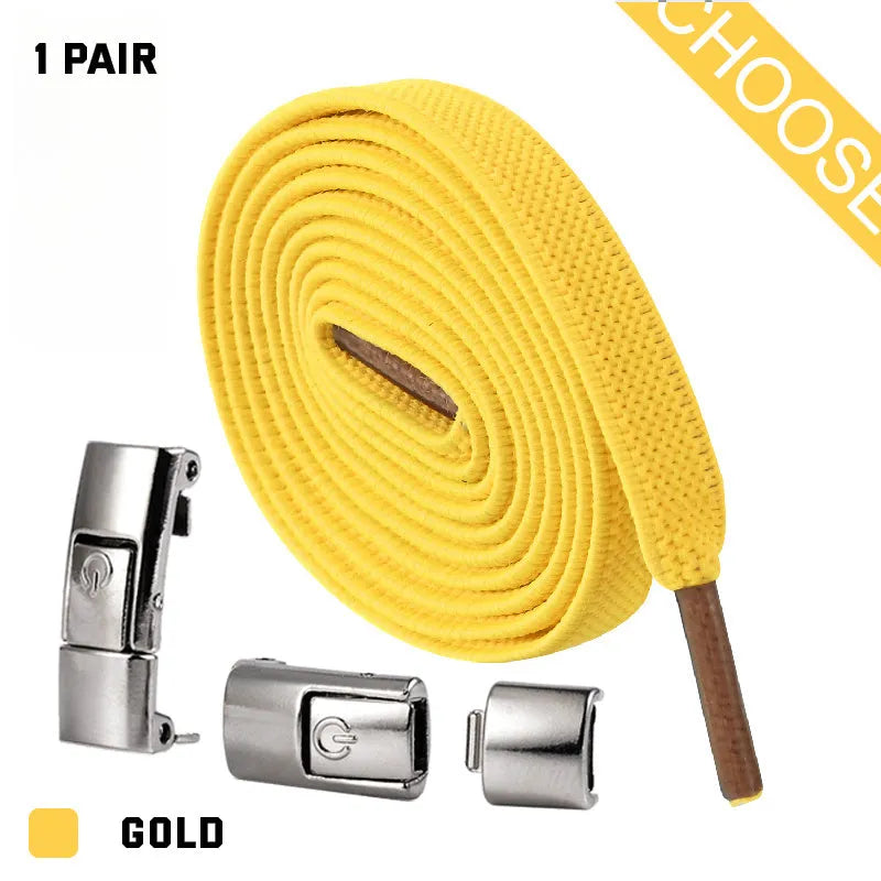 Press lock elastic no-tie shoelaces with widened 8mm flat profile in assorted colours