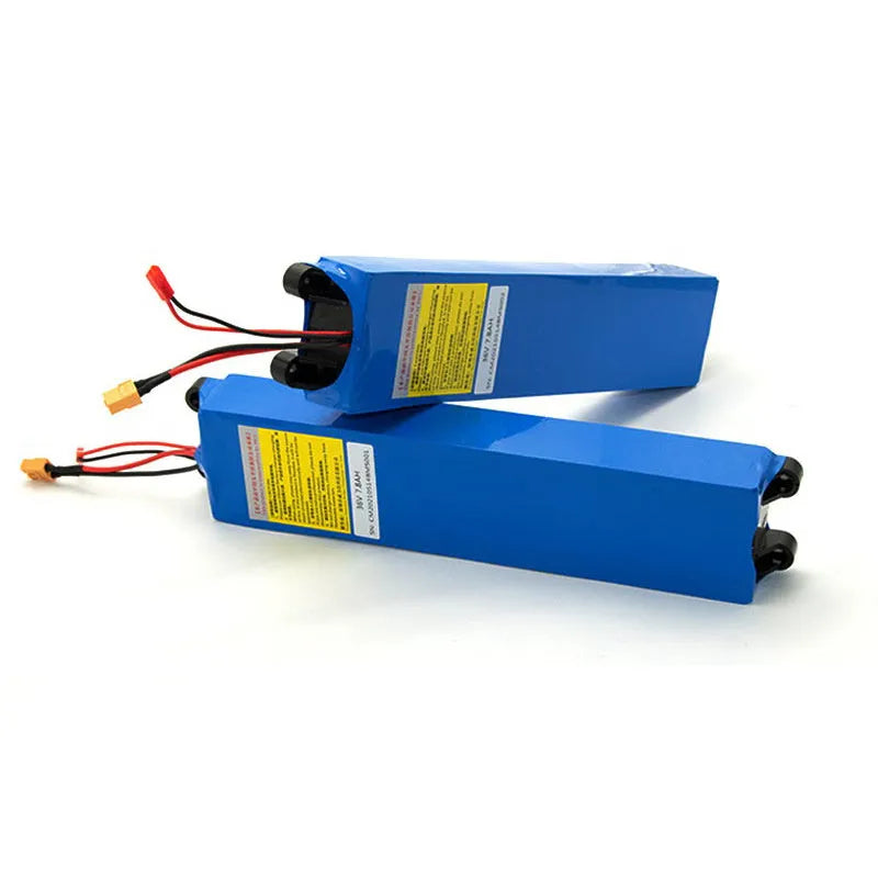 36V lithium battery pack for electric scooters showing capacity options 6.6A, 7.8A, and 10.4A