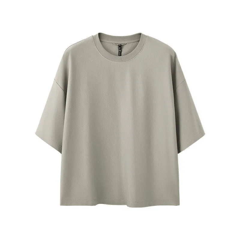 Men's loose fit short sleeve pullover in sand grey casual wear
