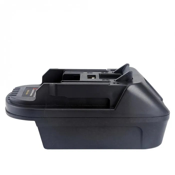 Black Milwaukee to Makita battery adapter showing conversion connection points for power tools