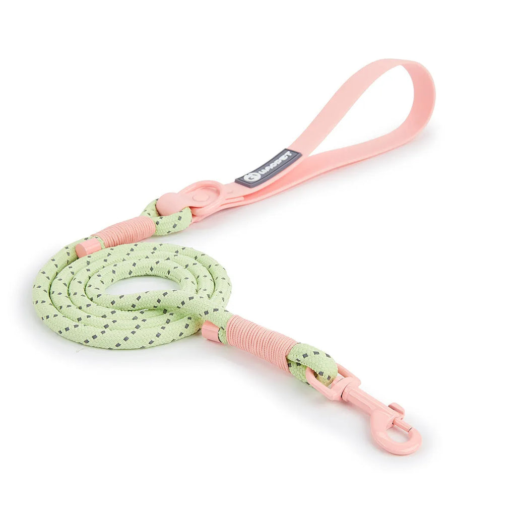 Solid colour PVC dog leash in dark red purple yellow, shown at 120 cm length.