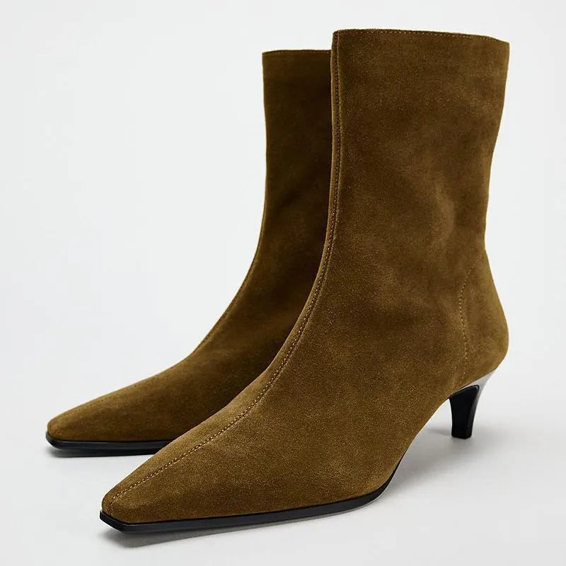 Women's black square toe ankle boots with side zipper and waterproof platform