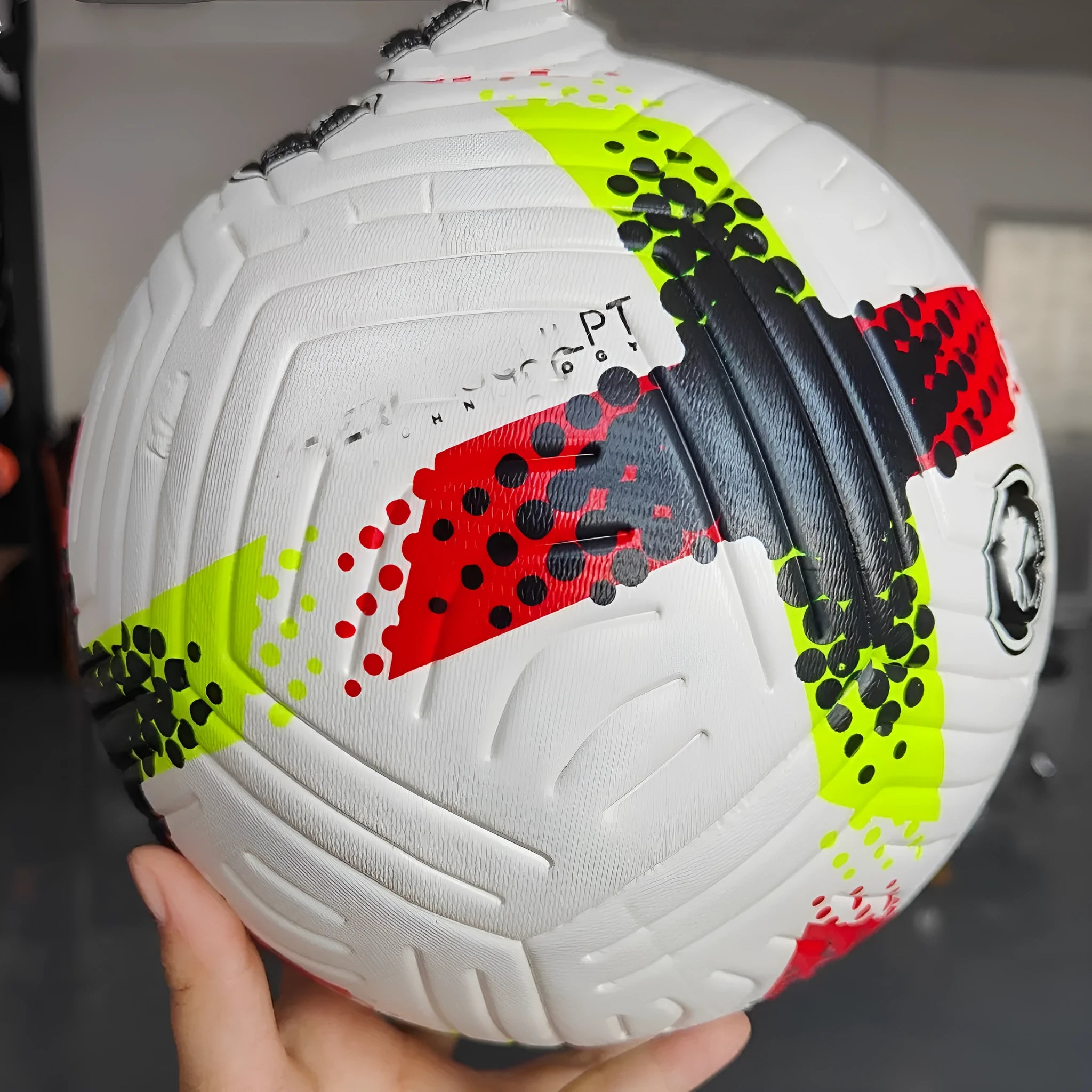 Fluorescent green size 5 football with seamless thermal bonded construction