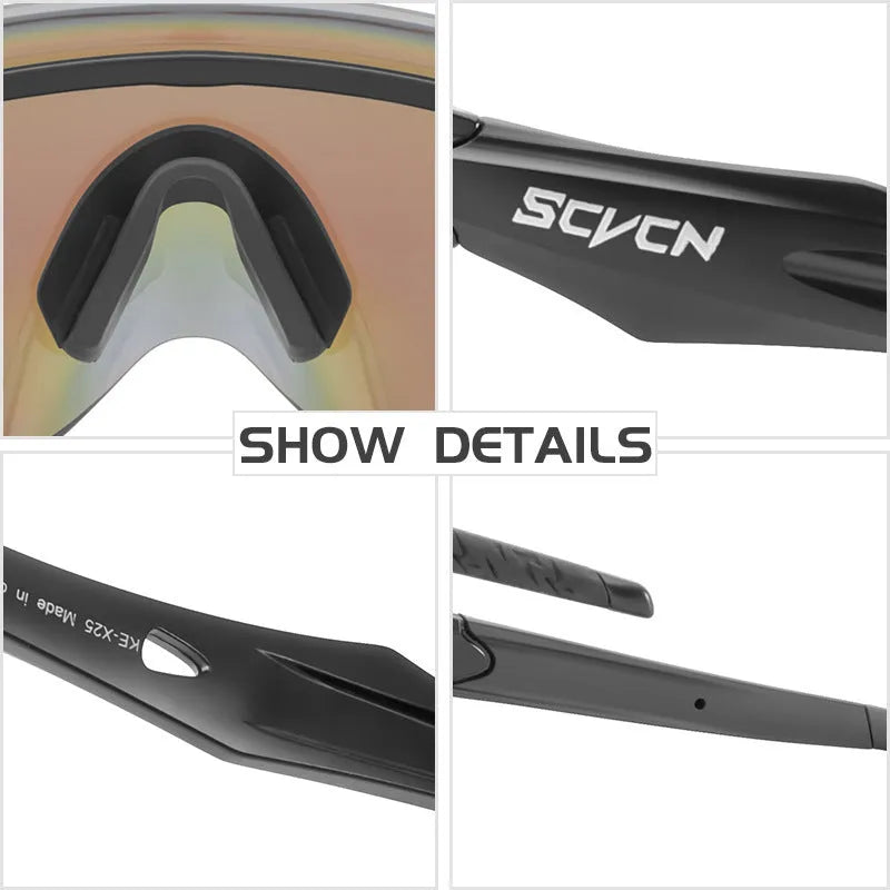 Frameless windproof sports goggles with a colourful single lens for cycling and running.