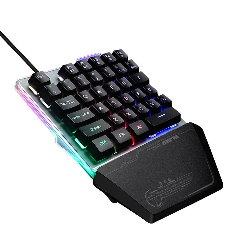 Black G40 Flow Colour one-handed mechanical gaming keyboard with RGB backlit keys on a desk
