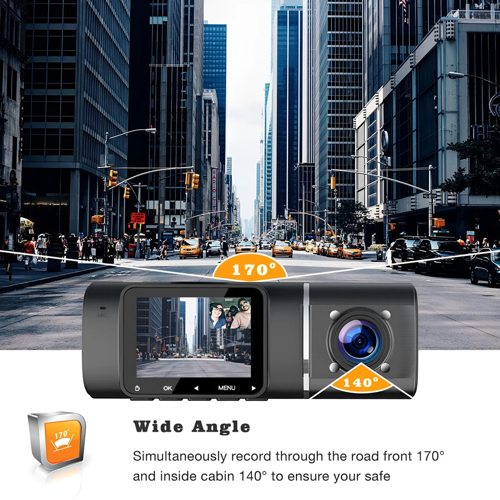 Standard black 1080p car dashcam with 1.5-inch screen for front and rear vehicle recording