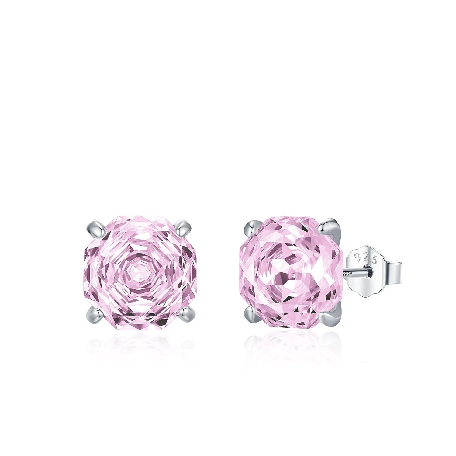 S925 sterling silver rose stud earrings in 6mm and 8mm pink flower designs for women