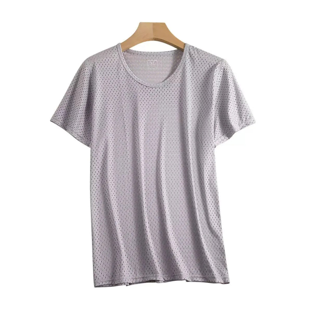 Men's ice silk short sleeve T-shirt in solid colour with crew neck and regular fit