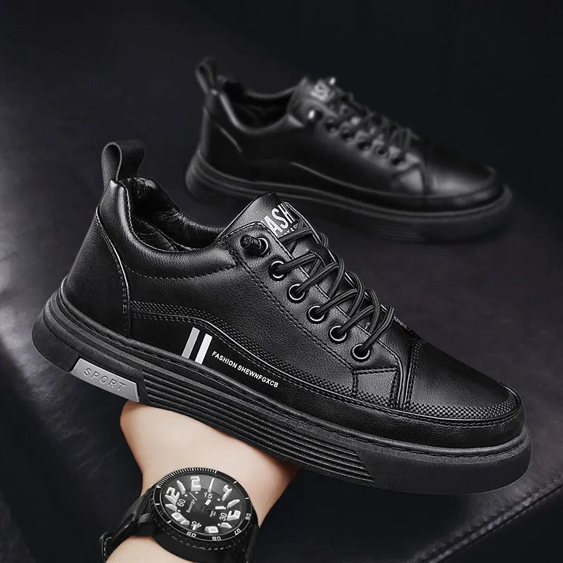 Men's white and black skateboard shoes with elastic band closure and rubber sole