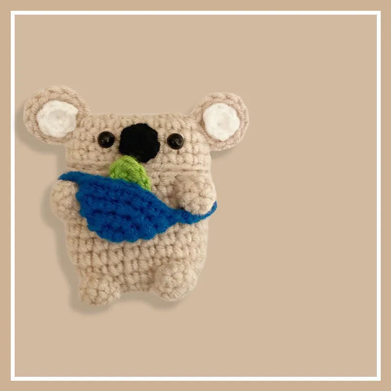 Handmade knitted koala bear backpack design protective sleeve case for Apple AirPods.