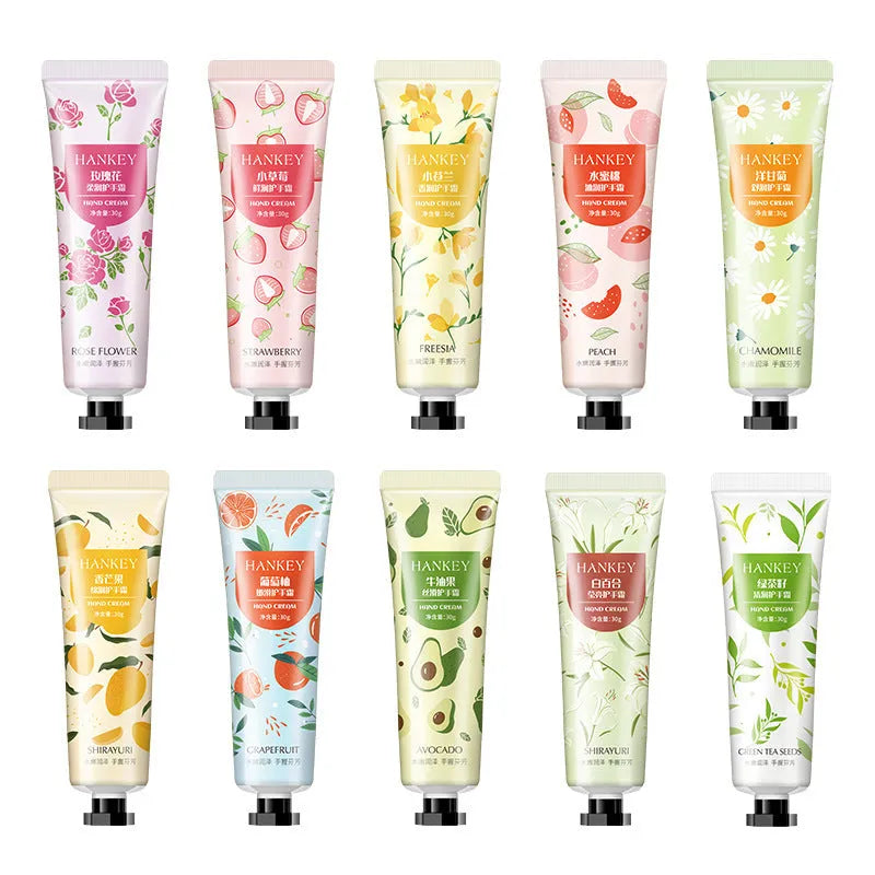 30g tube of fruit-scented hand cream with eleven fragrance options for dry skin