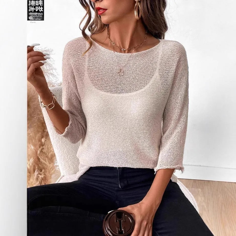 Women's knitted off-shoulder overall with 3D pattern in thin polyester fabric for spring and summer wear