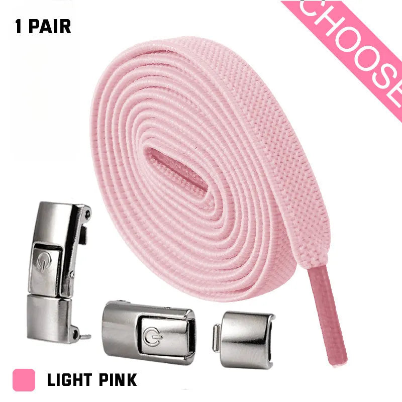 Press lock elastic no-tie shoelaces with widened 8mm flat profile in assorted colours