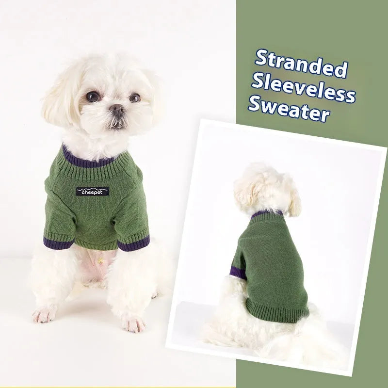 British-style wool pet sweater with contrast-colour two-leg design for cats and dogs in autumn and winter
