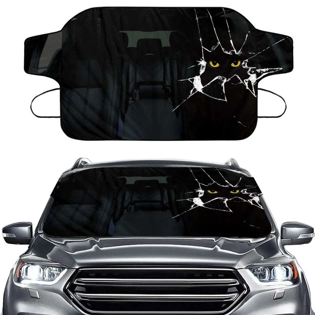 Car front snow protection cover made of silver aluminium foil polyester fabric.