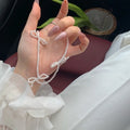 White bow design imitation pearl necklace for women with adjustable 31-40cm chain