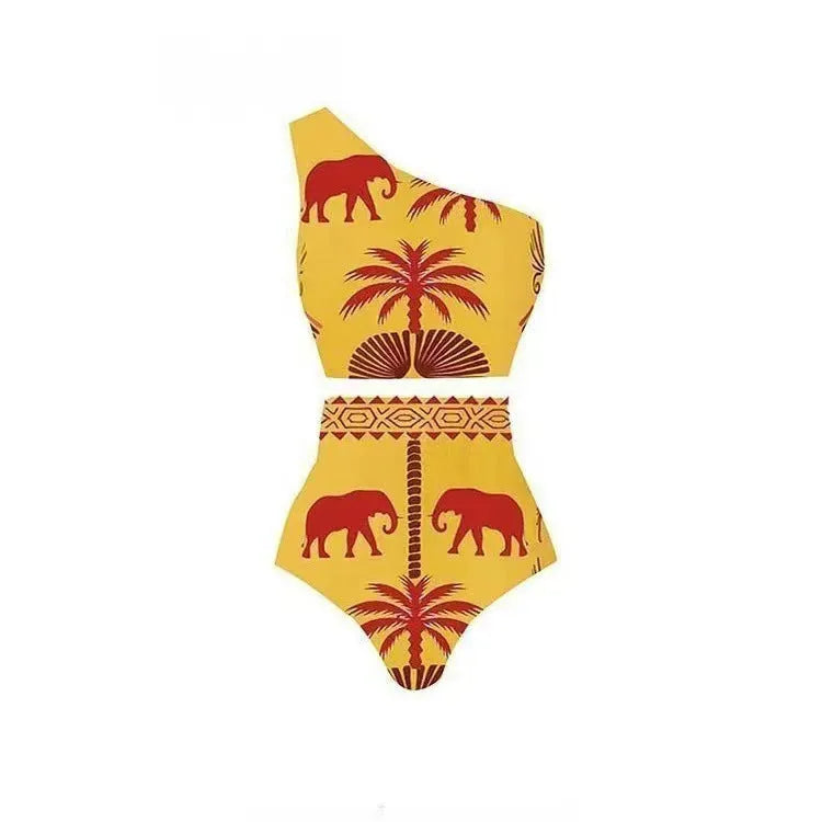 Women's black polyester one-piece swimsuit on a hanger