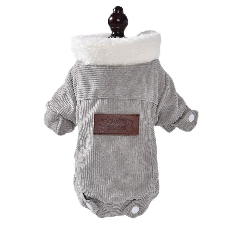 Lambswool grey dog fleece vest with wool lining for autumn and winter pet warmth