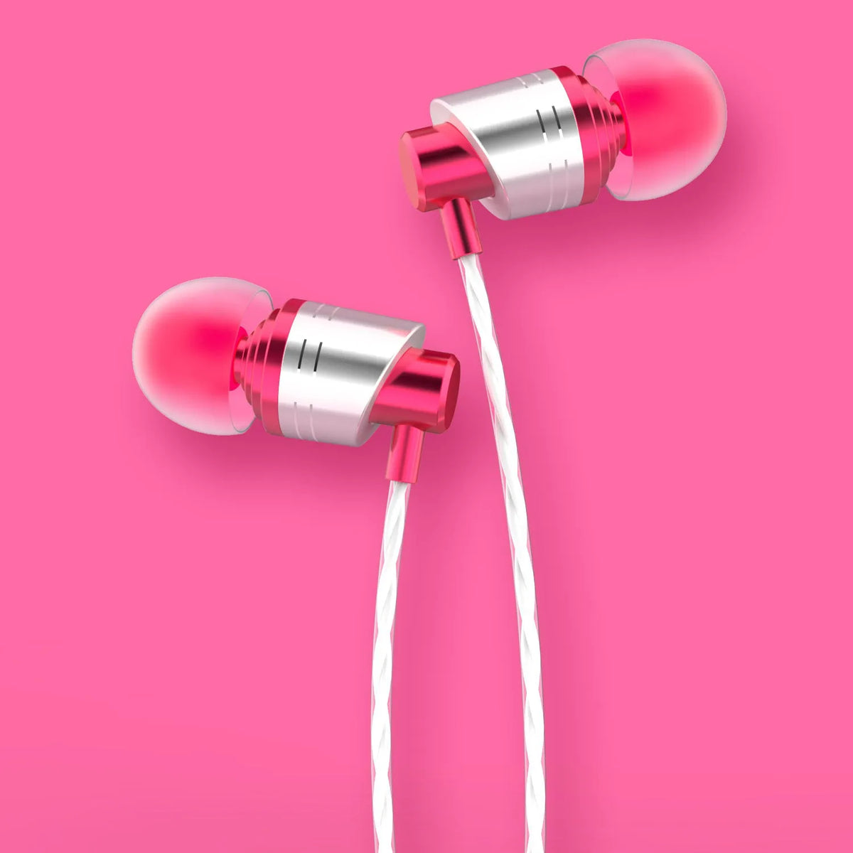 3.5mm wired in-ear headphones with detachable microphone in black, blue, or red colours showing 10mm drivers and TPE cable