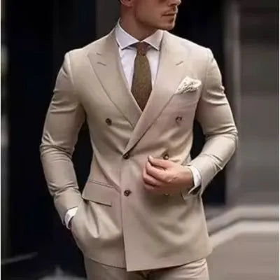 Man modelling a slim fit grey two-piece Korean style business suit.
