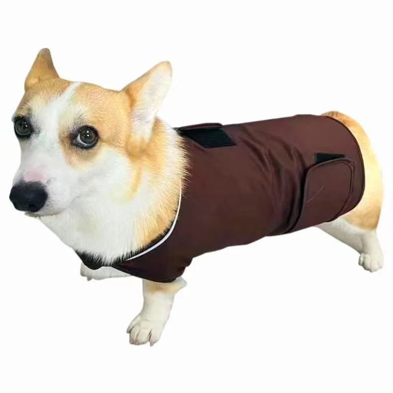 Dog wearing brown cotton calming tank top for separation anxiety relief