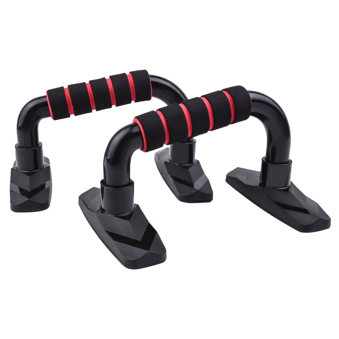 A pair of I-shaped blue push up bars made from PP sponge on a floor.