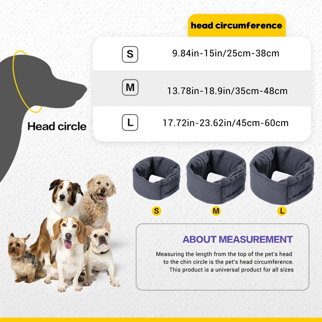 Black dog calming hoodie with ear covers on a pet, showing its multi-purpose use as a head warp and scarf.