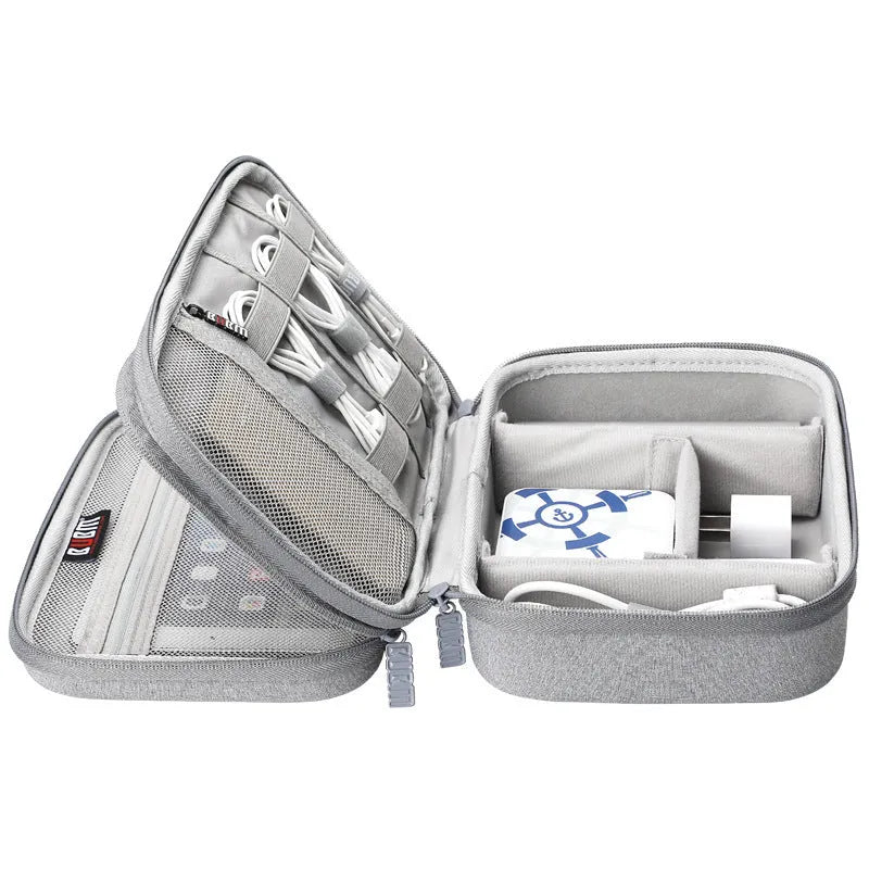 Black and grey EVA digital storage bags showing single and double layer headphone organiser designs