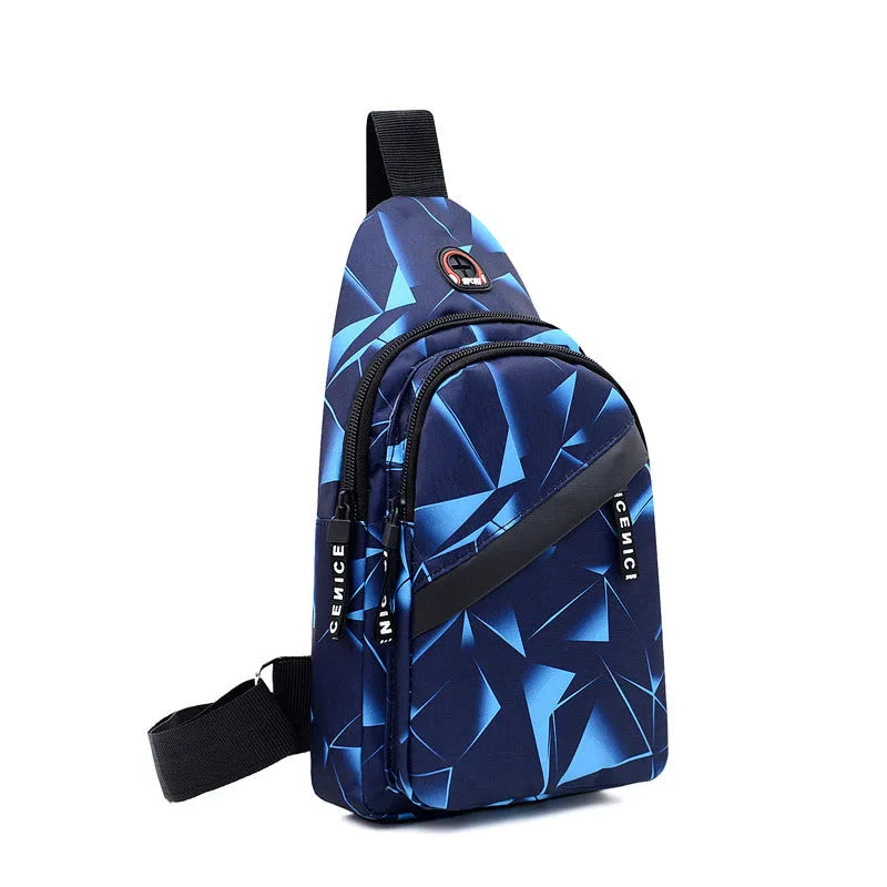 Men's crossbody sling bag with earphone hole in Oxford cloth with zip pockets