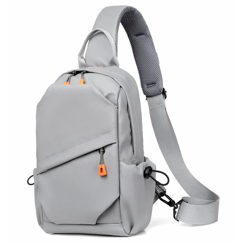 Black mens waterproof polyester crossbody bag with single shoulder strap in casual style