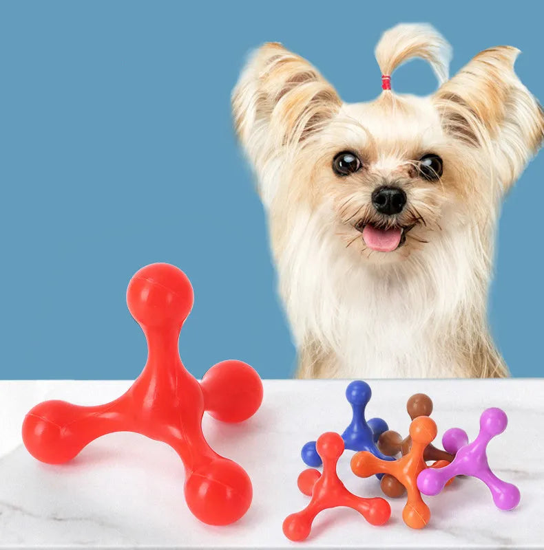 Silicone three-leg chew toy for small medium dogs in assorted colours
