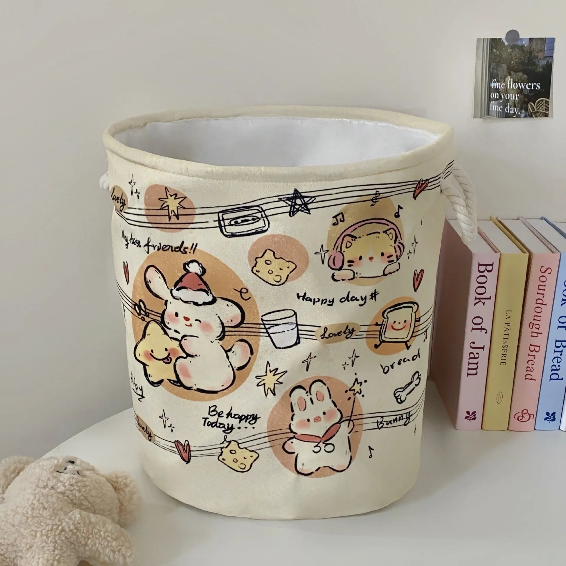 Foldable cotton laundry basket with modern design and pattern options for bedroom storage