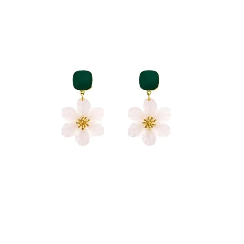 Dark green alloy earrings with needle flower design for women