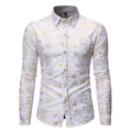 Men's metal bronzing printed lapel shirt in polyester elastic fabric available in four colours