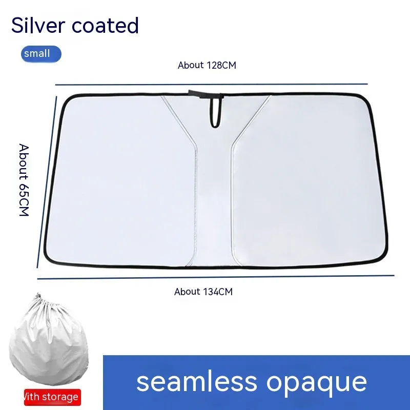 Car sun shade with double ring design in titanium silver colour for windscreen heat protection
