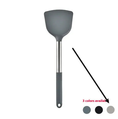 12-piece silicone kitchenware set with rotating storage bucket in black, including spatula, spoons and cooking utensils