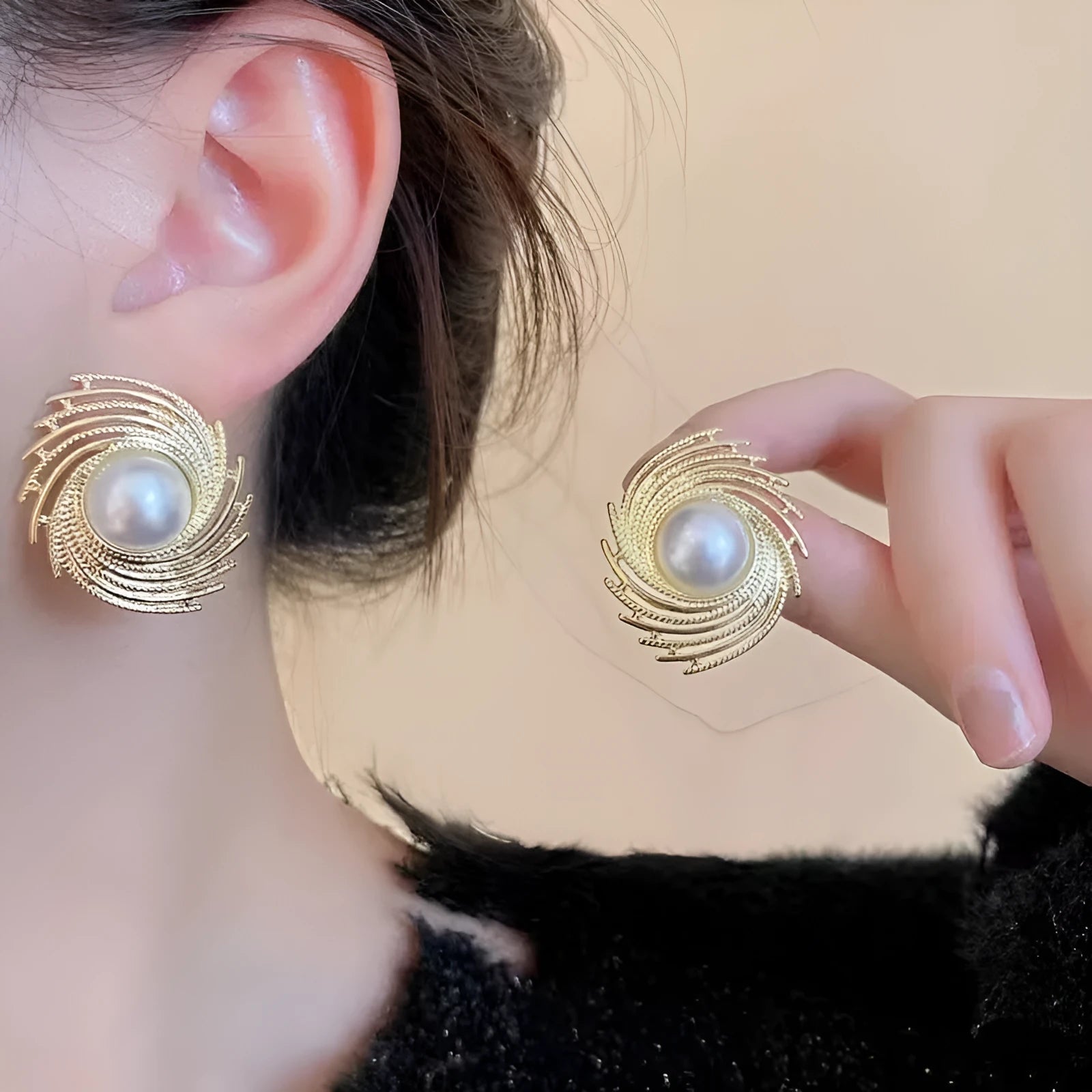 Vintage pearl flower earrings with irregular design and electroplated alloy construction