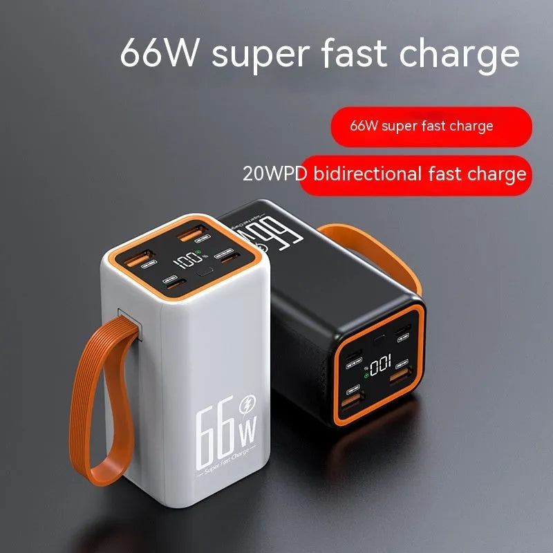 Black and white PD66W 20000mAh fast charge power bank with creative plastic design