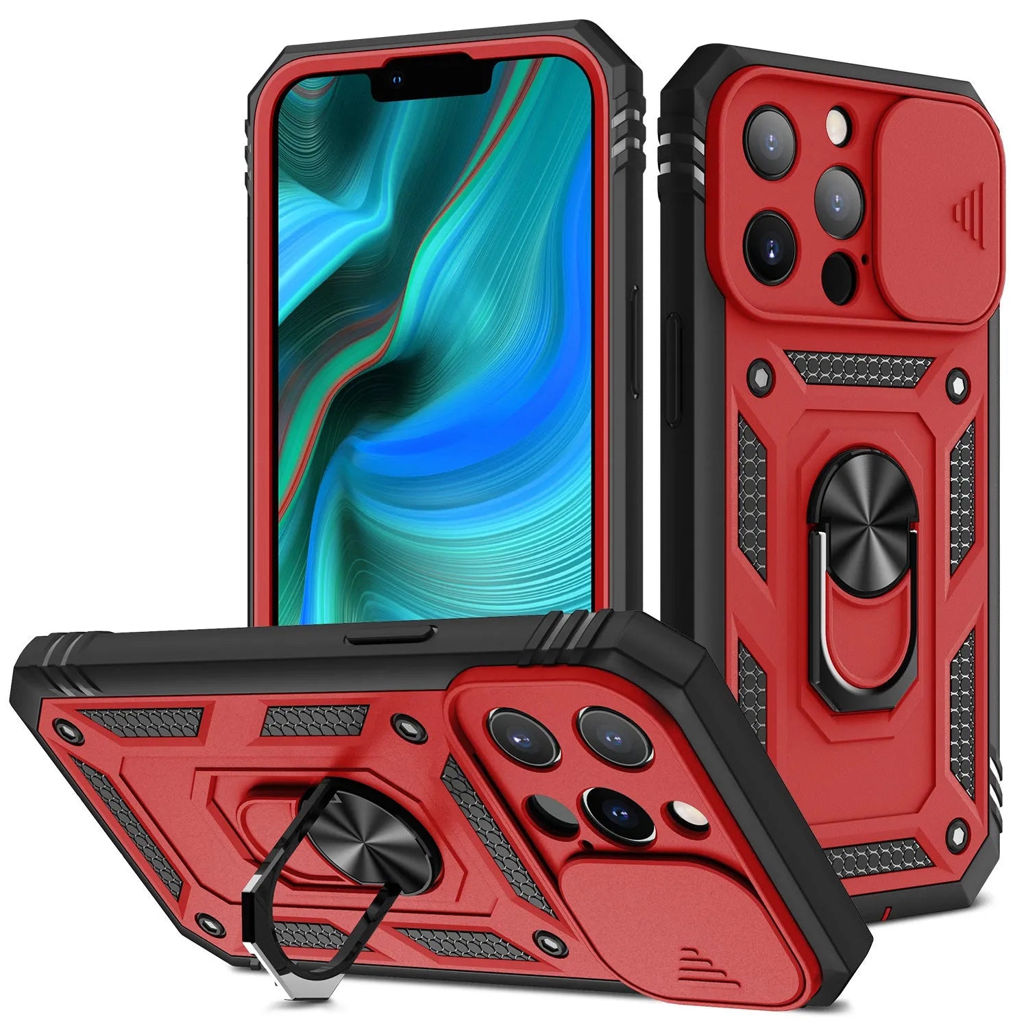Magnetic sliding window iPhone case in two-tone colour options for iPhone 12 and 13 models