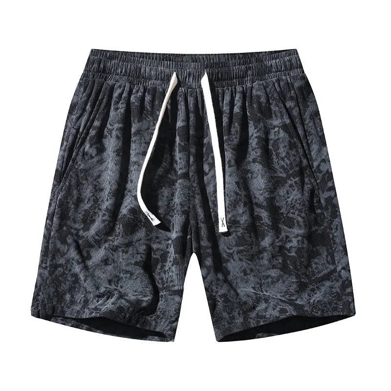 Men's camouflage pattern athletic shorts in corduroy fabric with elasticated waistband