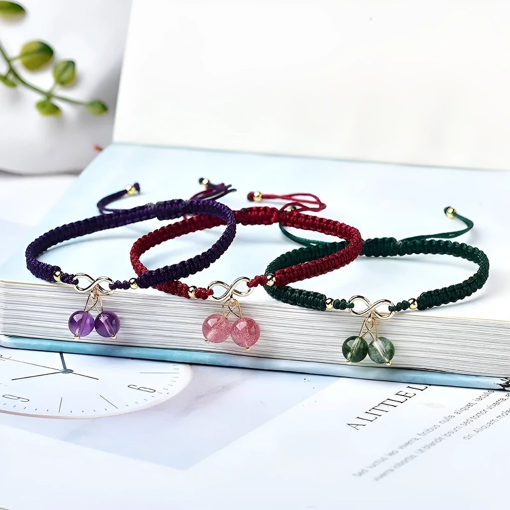 Natural strawberry quartz cherry bracelet for women with fruit-shaped beads in pure natural crystal material