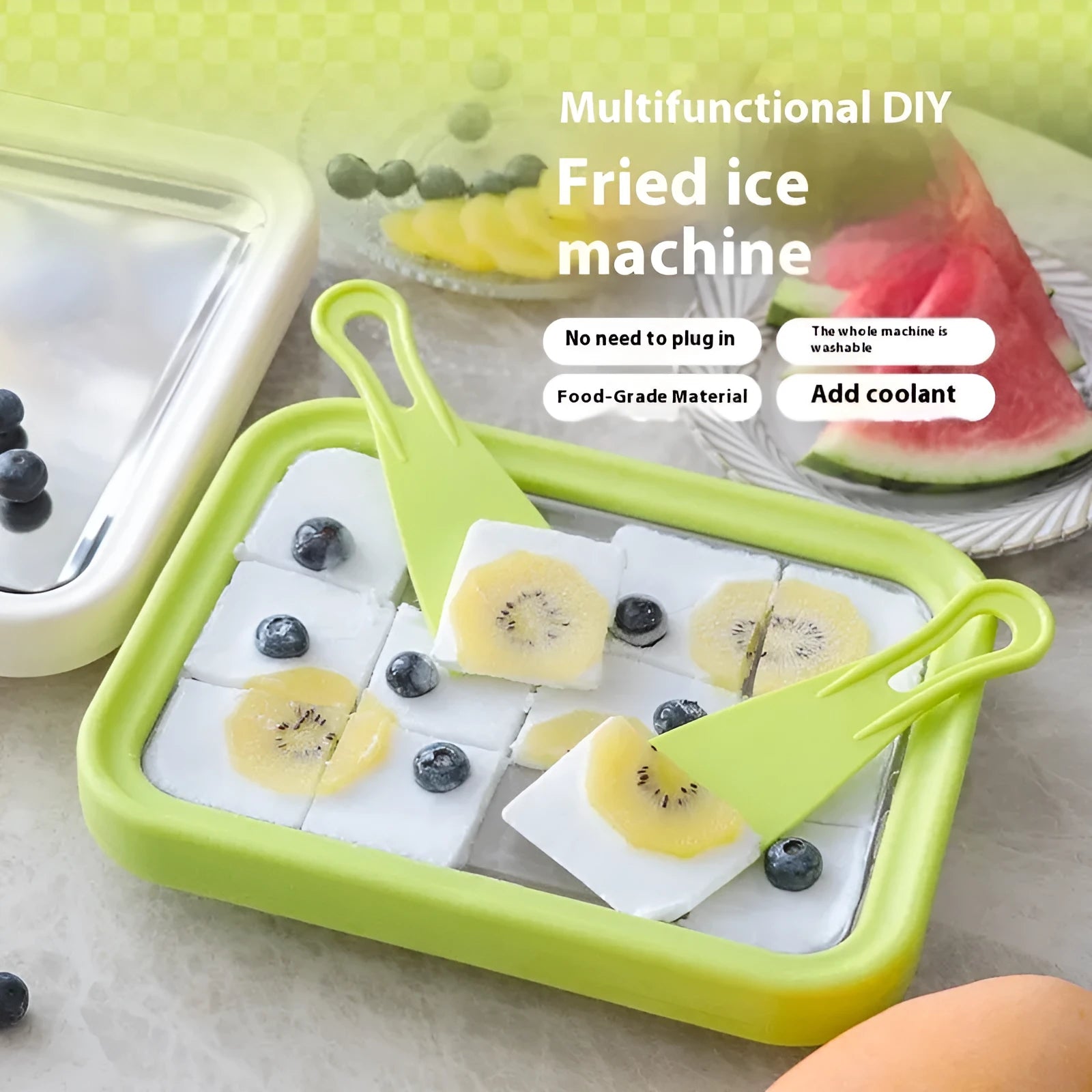 Children's handheld DIY fried yogurt machine in green, pink, white, or rose red with aluminium gasket.